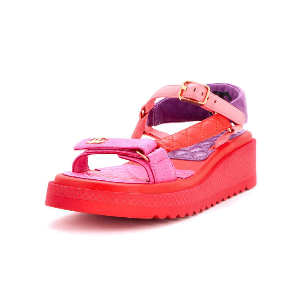 Chanel Women's CC Logo Strappy Slingback Platform Sandals Quilted Leather